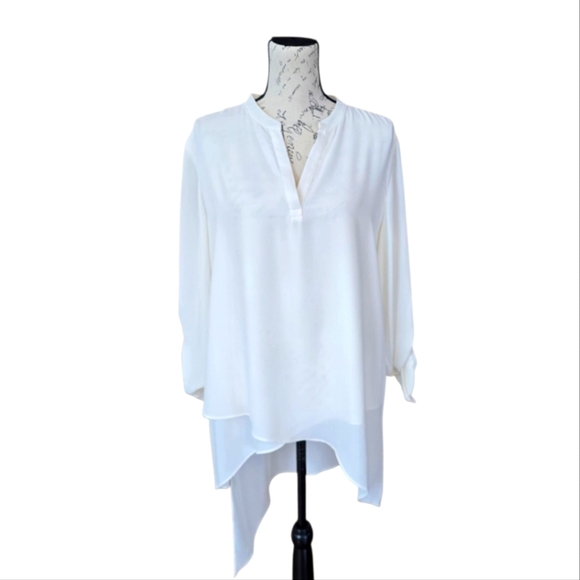 Chico's Ivory Roll Tab Long Sleeve Semi Sheer Tunic Blouse XL - Picture 1 of 8